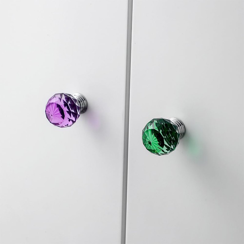 FEEIMOL Pack of 6 Colourful Crystal Cabinet Knobs, Drawer Handles,