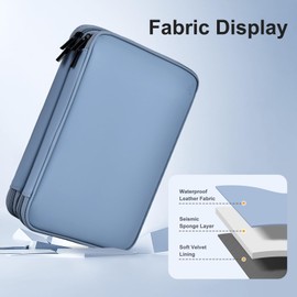 miloocul Leather Cord Organizer Travel Waterproof Travel Cable Organizer Bag Portable Tech Organizer Travel Case for Charger Electronic Accessories Organizer (Gray&Blue, Double Layer-Small)