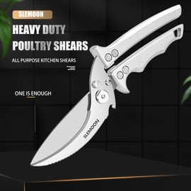 SLEMOON Heavy Duty Poultry Shears Meat Cutting Dishwasher Safe and Food Stainless Kitchen Shears Kitchen Scissors for Chicken Turkey Thanksgiving,Gift Box,silver