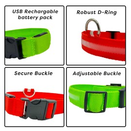 FluffMinds Light Up Rechargable Dog Collar, LED Dog Collar Light for Night, Flashing Dog Collar with 3 Modes, Adjustable Glowing Dog Collar for All Dogs (Green, Medium (50cm))