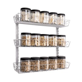 SWOMMOLY Adjustable Wall Mount Spice Rack, 3-Tier Dual-use (Multi-use) Organizer, Silver