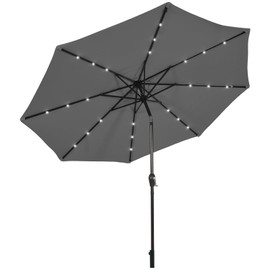 Tangkula 10FT Solar Powered 24 LED Lighted Patio Umbrella, Table Market Umbrella with Tilt Adjustment and Crank Handle, Outdoor Umbrella with 8 Sturdy Ribs for Garden, Deck, Backyard & Pool (Grey)
