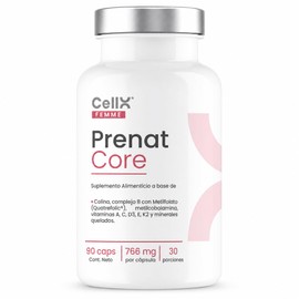 CellX Femme Prenat Core, Vitaminas Prenatales con Metilfolato 5-MTHF Quatrefolic, Hierro Bisglicinato Ferrochel, Colina, Complejo B y Minerales, 90 Cá