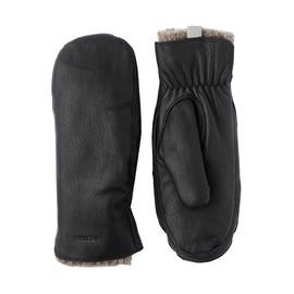 Hestra Women's Tiril Mitt, Deerskin Leather Mittens with Wool Lining for Cold Weather & Everyday Winter Wear - Black - 7