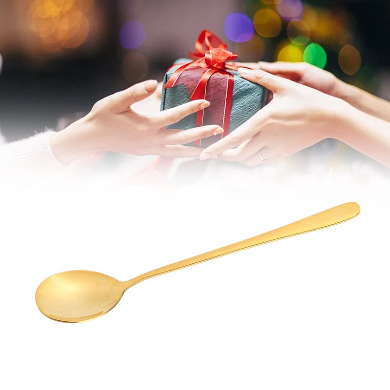 Gold Soup Spoon, Brass Long Handle Mixing Spoon Dessert Spoon