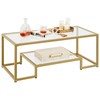 Yaheetech Gold Coffee Table, 42" Rectangular Glass Coffee Table for