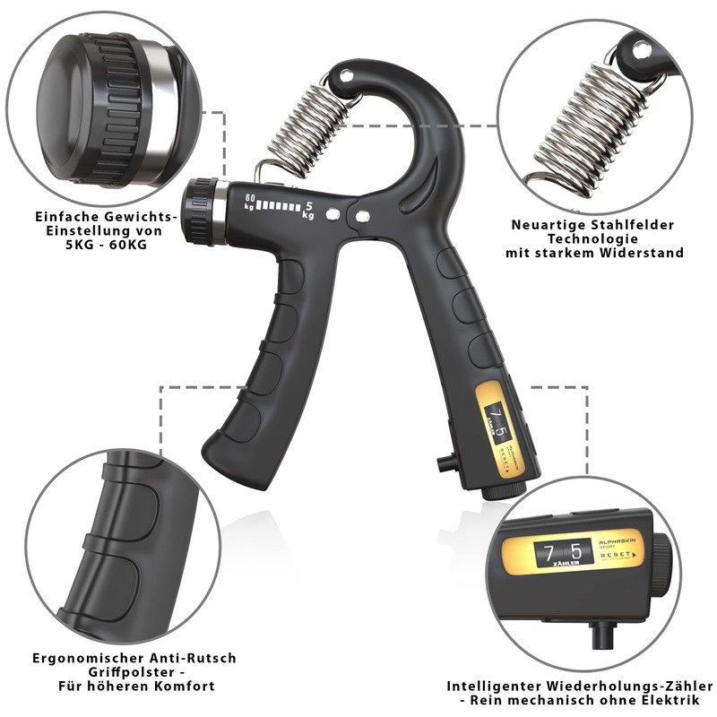 Alphaskin© Hand and Finger Trainer, Improved Concept 2020, Forearm Training