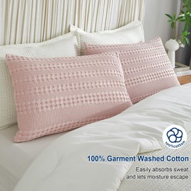 PHF 100% Cotton Waffle Pillow Shams King Size, 2 Pack 20" x 36" Soft Skin-Friendly Pillowcases, No Filling, Aesthetic Woven and Breathable Waffle Weave Pillow Case Covers for Bed, Pink