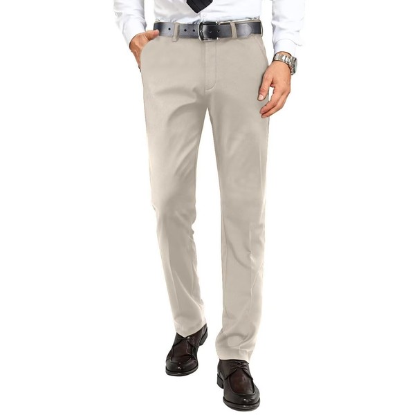 Dress Pants for Men Champagne Slacks Hidden Expandable Waist Flat
