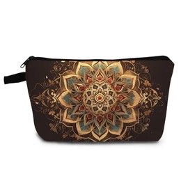 YULUENZE Golden Mandala Present Mandala Makeup Bag Accessories Floral Cute Small Organizer Bag with Zipper Floral Decor Mandala Toiletry Cosmetic Bag Birthday Presents for Women Friends