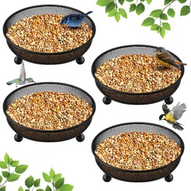 Nuogo 4 Pcs Ground Bird Feeder Tray 7 Inches Platform Bird Feeder for Outside Metal Squirrel Feeders Rust Resistant Mesh Seed Tray Garden Yard Decoration for Outdoor Wild Dove(Round)