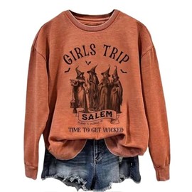 AIMITAG Girls Trip Salem Sweatshirt for Women Witches Vintage Salem Witch Shirts Time To Get Wicked Pullover(Medium,Orange1)