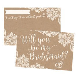 Hadley Designs 15 Will You Be My Bridesmaid Cards Kraft Lace, I Can't Say I Do Without You, Rustic Bridesmaids Proposal Note For Gifts, Blank Ask To Be Your Bridesmaids Invitations Set