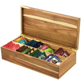 Ansonation Acacia Wooden Tea Bag Organizer,Tea Organizer and Storage Wooden Box and Coffee Bag Holder Sugar Packet Holder Countertop for Office Kitchen Cabinet Pantry 8 Compartments