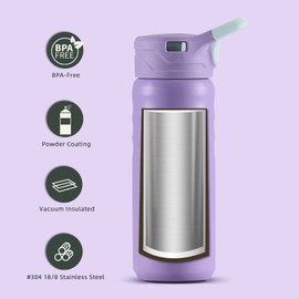 IDEUS Vacuum Insulated Water Bottle, 18 Oz (540 ml) Stainless Steel Double Wall Flask Metal Sports Canteen with Leak-Proof Screw Cap (Violet)