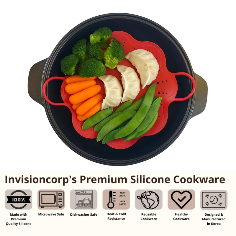 Silicone 11" Large Steamer Basket with Handle – Flexible Nonstick