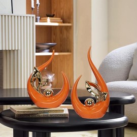 2 PCS White Gold Home Decor Accent Ceramic Statue Abstract Sculptures Centerpieces Mid Century Modern Decor - Color: Orange