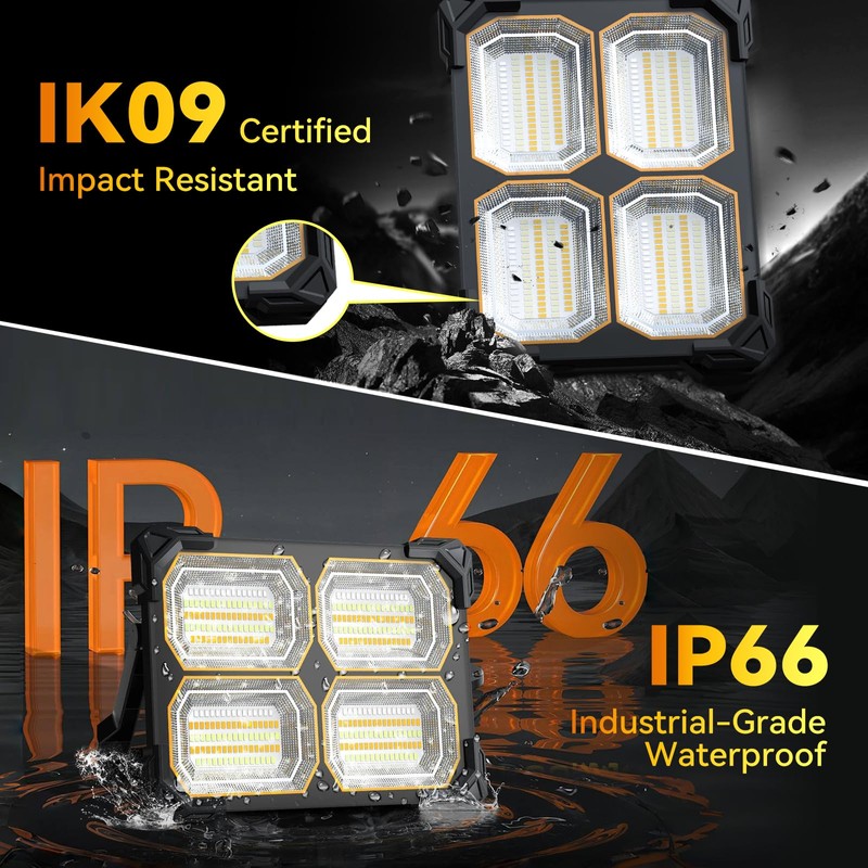 200W Led Work Light Rechargeable,20000MAh Solar Portable Light, 20000LM Magnetic