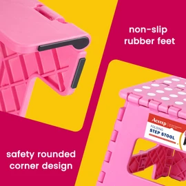 ACSTEP Acko 9 Inch Folding Step Stool - The Lightweight Step Stool is Sturdy and Safe Enough. Opens Easy with One Flip. Great for Kitchen, Bathroom, Bedroom Pink