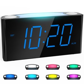 Rocam Digital Alarm Clock for Bedrooms - Large 7.5'' LED Display with Dimmer, Snooze, 7 Color Night Light, Easy to Set, USB Chargers, Battery Backup, 12/24 Hour for Kids,Heavy Sleepers(Blue)
