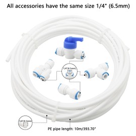 NewZoll 21PCS RO 1/4" Water Line Valve Set, RO Water Filter Fittings (Ball Valve +T +I +Y Type +10M PE Tubing Hose Pipe), Water Tube Fitting 1/4" Quick Connector Kit