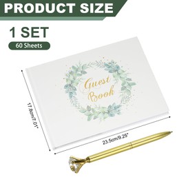 PATIKIL Guest Book, Wedding Guest Sign Book, Reception Signing Book, Birthday Bridal Shower Party Decoration Supplies with Diamond Pen, Green Leaf