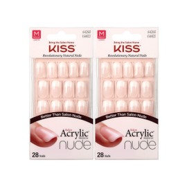 Kiss Salon Acrylic Nude French 28 Count Medium Length Flat (Pack of 2)