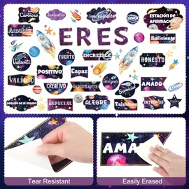 Mooliwe 45 Pcs Spanish Themed Classroom Decoration Spanish Words and Phrases Poster School Decor Cutouts Classroom Motivational Decor for Teacher Student School Office Home Themed Party(Space Style)