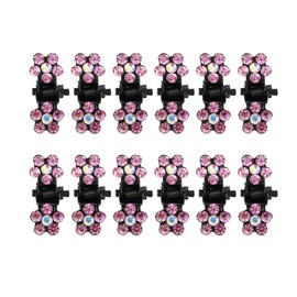 VOCOSTE 12 Pcs Mini Hair Claw Clip, Small Rhinestone Hair Clips, Metal Little Hair Clips for Women and Girl Flower Hair Accessories, Pink