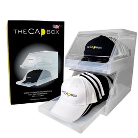 The CapBox 2.0 (2 Pack Clear) Hat Organizer for Baseball Caps, Stackable Sliding Tray Hat Rack & Hat Holder Hat Hanger Cap Storage Container 2 Yr. Warranty Anti Tilting & Tray Stopper (Clear)