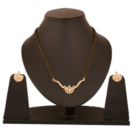Touchstone Indian Bollywood Style Rhinestone Zirconia CZs Black Beads Symbolic Designer Jewelry Mangalsutra Set in Gold Or White Tone for Women., Rhinestone, No Gemstone