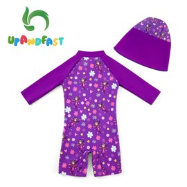 upandfast Baby Girl One Piece Swimwear Suits with Sun Hat Infant Swimsuits Toddler Bathing Suits (Purple, 6-9 Months)