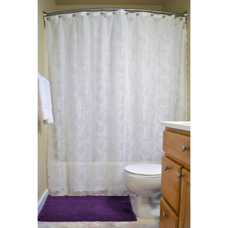 DII Translucent Lace Shower Curtain, 72x72, Flower Blossom White