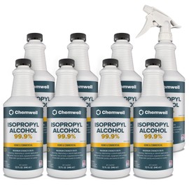 Chemwell 99.9% Isopropyl Alcohol - 2 Gallons (32 fl oz, 8 Pack) - with Premium Spray Head - for Multipurpose Household or Commercial Surface Cleaning