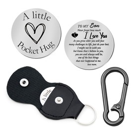 Pocket Hug Token - Double Sided Engraved Inspirational Gift for Long Distance Relationships, Graduation, Valentine's Day, BoyfriendGirlfriend, Son, Daughter Leather Keychain Keepsake for MenWomen