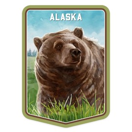 Die Cut Sticker Alaska, Watercolor Study, Grizzly Bear, Vinyl Sticker 1 to 3 inches (Waterproof Decal for Cars, Water Bottles, Laptops, Coolers), Small
