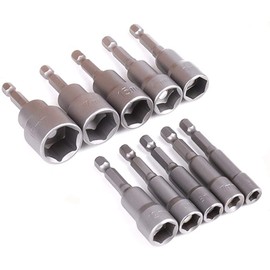 Socket Bit, Impact Socket, Socket for Impact Driver, Set of 10, Socket Adapter, Impact Screwdriver, Socket Bit, 0.2 - 0.7 inch (6 - 19 mm), 0.25 inch (6.35 mm), Hex Shaft, Socket Adapter, For Electric Drills, Impact Bit
