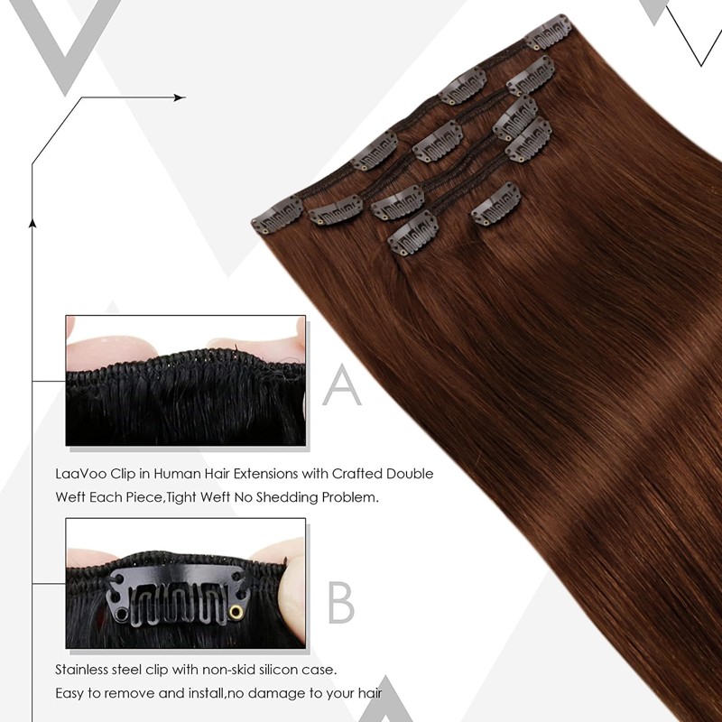 LaaVoo Clip-In Real Hair Extensions, 80 g, 5 Pieces, 30