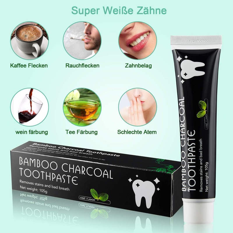 Activated Charcoal Toothpaste, Teeth Whitening, Bamboo Charcoal Toothpaste, Natural Black
