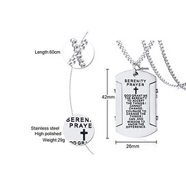 Rockyu Stainless Steel Dog Tag Cross Necklace for Men Gold Plated Chain 24 Inch Serenity Prayer Bible Verse Cross Tag Pendant Lord's Prayer Christian Religion Jewelry (Gold) (Silver)