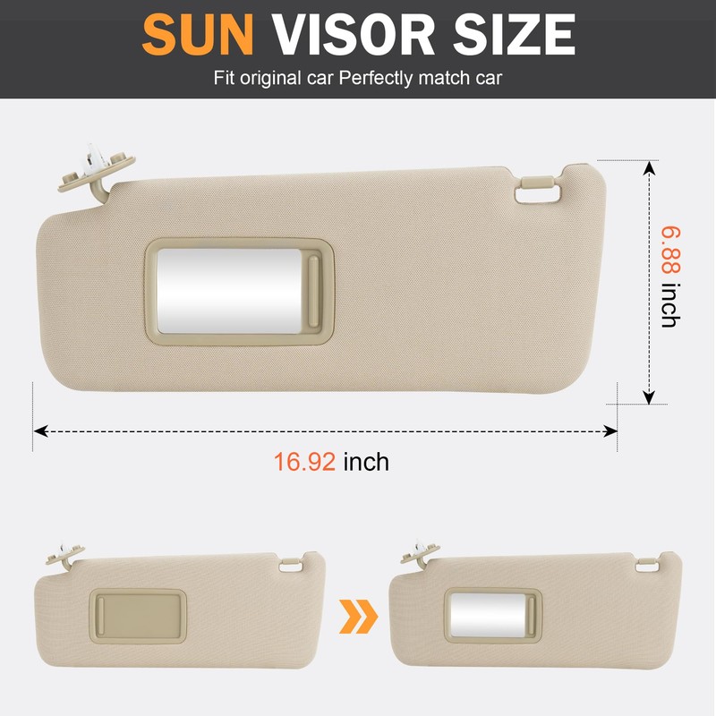 Left Driver Side Beige Sun Visor with Vanity Light Fit