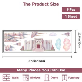 PLIGREAT Princess Castle Wall Decals, Watercolor Cloud Fairy Castle Wall Sticker, Large Vinyl Removable Peel and Stick Wall Decal for Girls Bedroom Nursery Living Room Home Indoor Wall Art Decoration