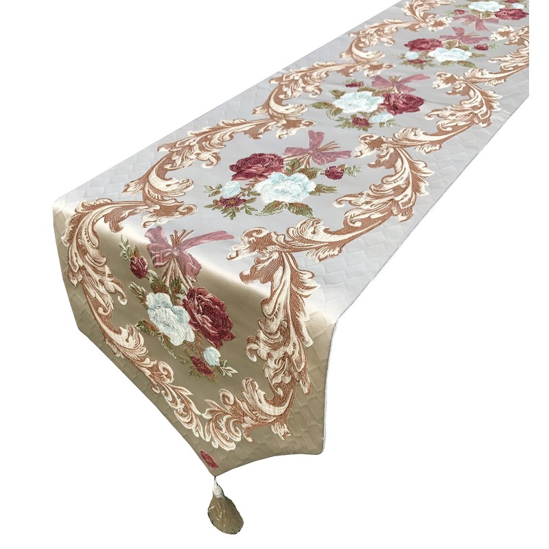 MAGILONA Home Tablecover Decorative Luxurious Cotton Linen Embroidered 3D Floral