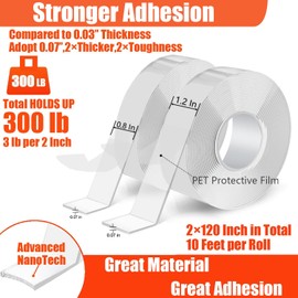 Mineweii Double Sided Nano Tape Heavy Duty Multipurpose Size - 1.2" & 0.8" - 2×120" in Total - Adhesive Removable Acrylic Clear Mounting Tape for Hanging Decor Carpet Wall - 20 Feet (1.2" & 0.8")