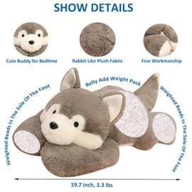 ronivia Weighted Stuffed Animals, 19.7" 3.3lbs Weighted Husky Stuffed Animal Toy Cute Huskies Plush Pillow Weighted Plush Animals Toy