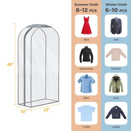Syeeiex Hanging Garment Bags, 40" Suit Covers Bags with Side Zipper, 10" Gusseted Suit Covers Garment Bags for Storage Hanging Dust Proof Suit Bags for Closet Storage, 4 Packs