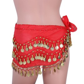 PRETYZOOM Hip Scarf Chiffon Dangling Shaking Skirt Women Hip Skirt with Women Belly Dancing Costumes for Dance Class, Party, Vibrant Multicolored