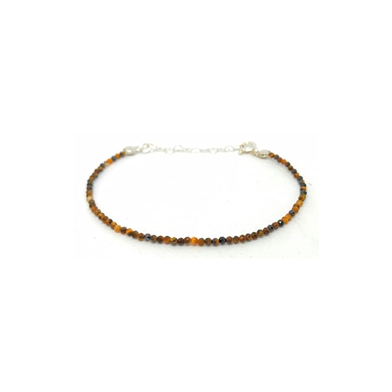 Damenarmband Tigerauge Naturstein 2 mm dick 925er Sterlingsilber verstellbar von