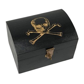 Schooner Bay Co. Engraved Pirate Skull and Cross Bones Vintage Solid Mango Wood Treasure Chest-Shaped Box Antique Reproduction