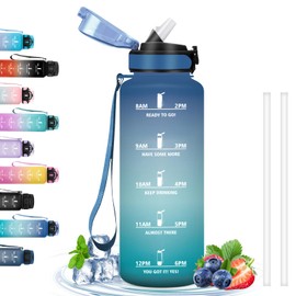 Drinking Bottle, Water Bottle, 1.5 Litres, Sports Water Bottle with Straw, Gym Water Bottle with Time Marking, Can Be Carried, Leak-Proof, for Camping, Hiking, Running
